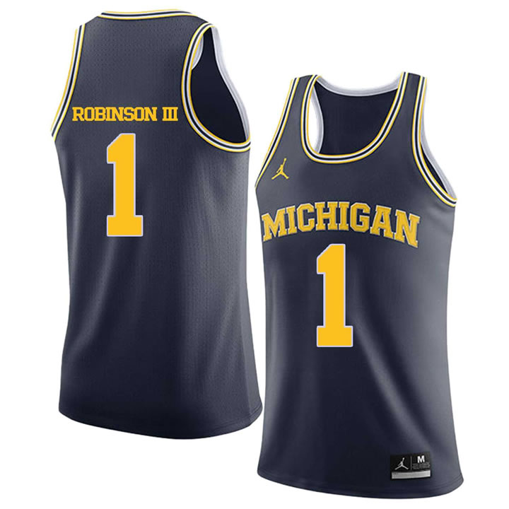 University of Michigan 1 Glenn Robinson III Navy College Basketball Jersey Dzhi